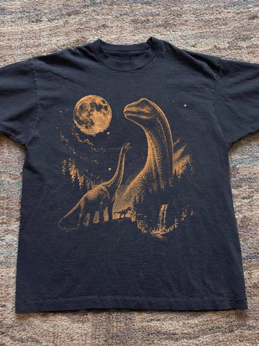 Prehistoric Dinosaur Moon Celestial Black Classic T-Shirt